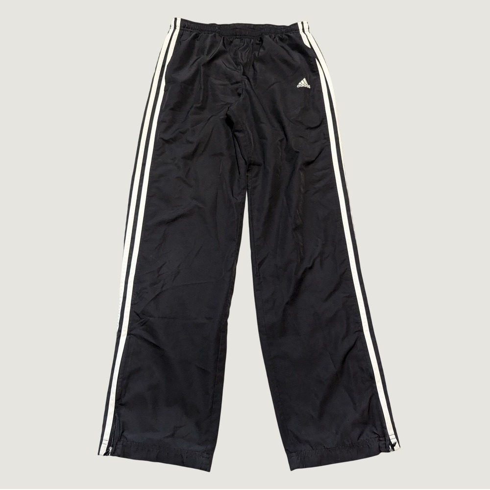 Vtg Y2K Adidas Track Pants Mens Sz S Black White 3 Stripe Windbreaker Zip Ankles